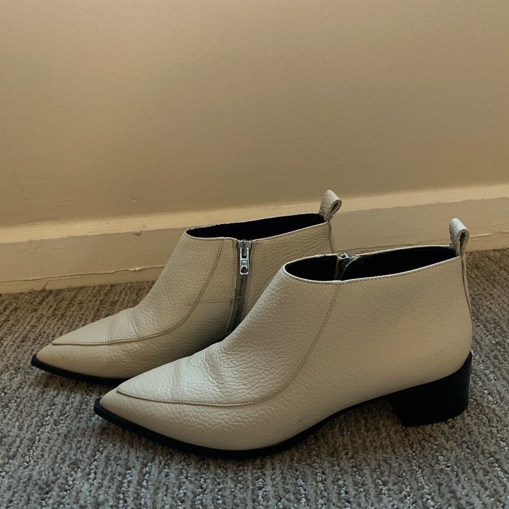 Everlane Made in Italy Cream Leather Block Heel The Boss Bootie Ankle Boots S9